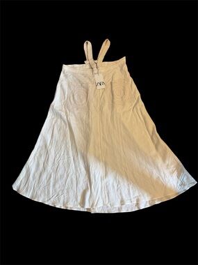 Zara Cream linen Crochet-Pocket A-Line dress brand new with tags size L